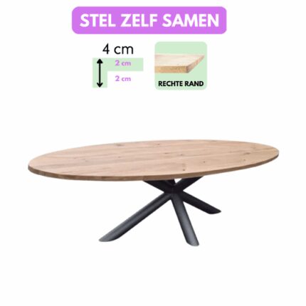 Eettafel Vera Ovaal 4cm Massief Rechte rand