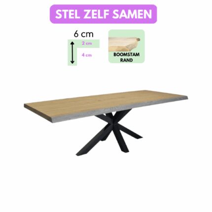 Eettafel Mika Rechthoek 6cm Boomstamrand