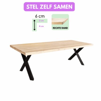 Eettafel Mika Rechthoek 6cm Rechte rand