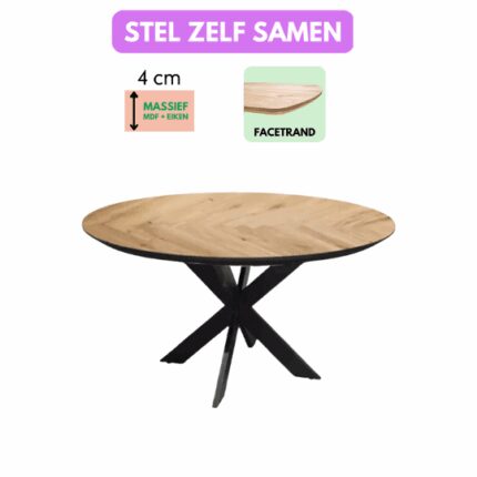 STEL ZELF SAMEN - Eettafel Lola Rond Vissengraat Facetrand